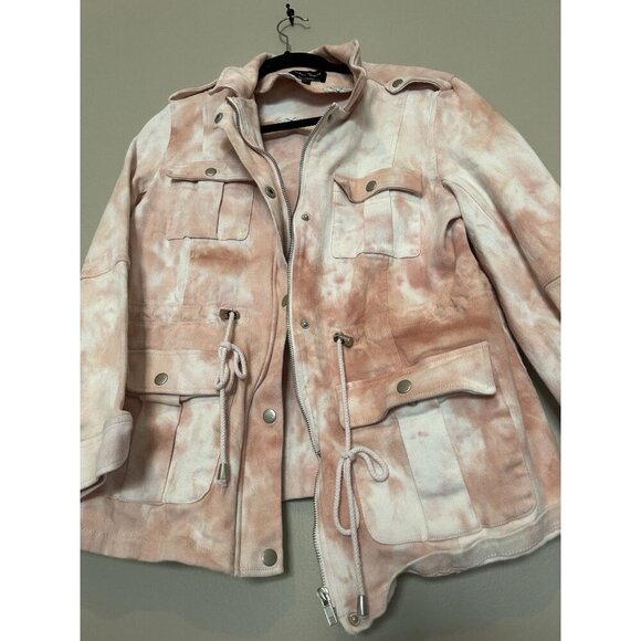 Eden Society Women XL Blush Pink Tie Dye Full Zip Cargo Military Jacket Cotton - Picture 6 of 11